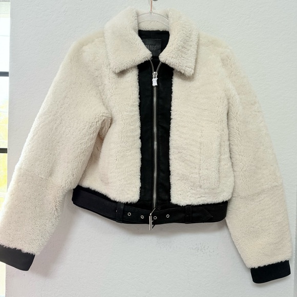 PAIGE Rhone Genuine Shearling & Suede Jacket Ecru Black - Picture 2 of 6